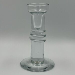 Vintage Blenko #7635 Hand-Blown Clear Crystal Glass Candlestick Holder